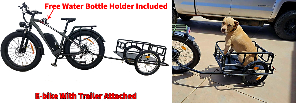 E-bike with trailer attached and free water bottle holder