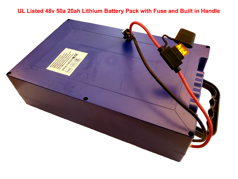 UL Listed 48v 50a 20ah Lithium Battery Pack with Fuse and Built in Handle 