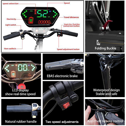 LED Display and close up details of the scooter