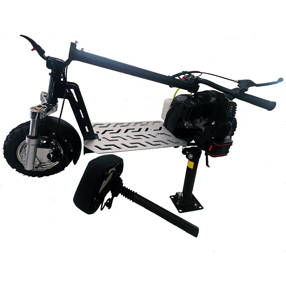 Removable seat post and post stem sitting beside the electric start scooter