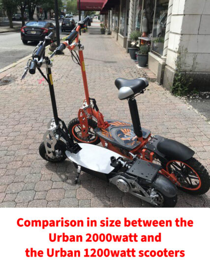 Comparison in size between the Urban 2000watt and the Urban 1200watt scooters